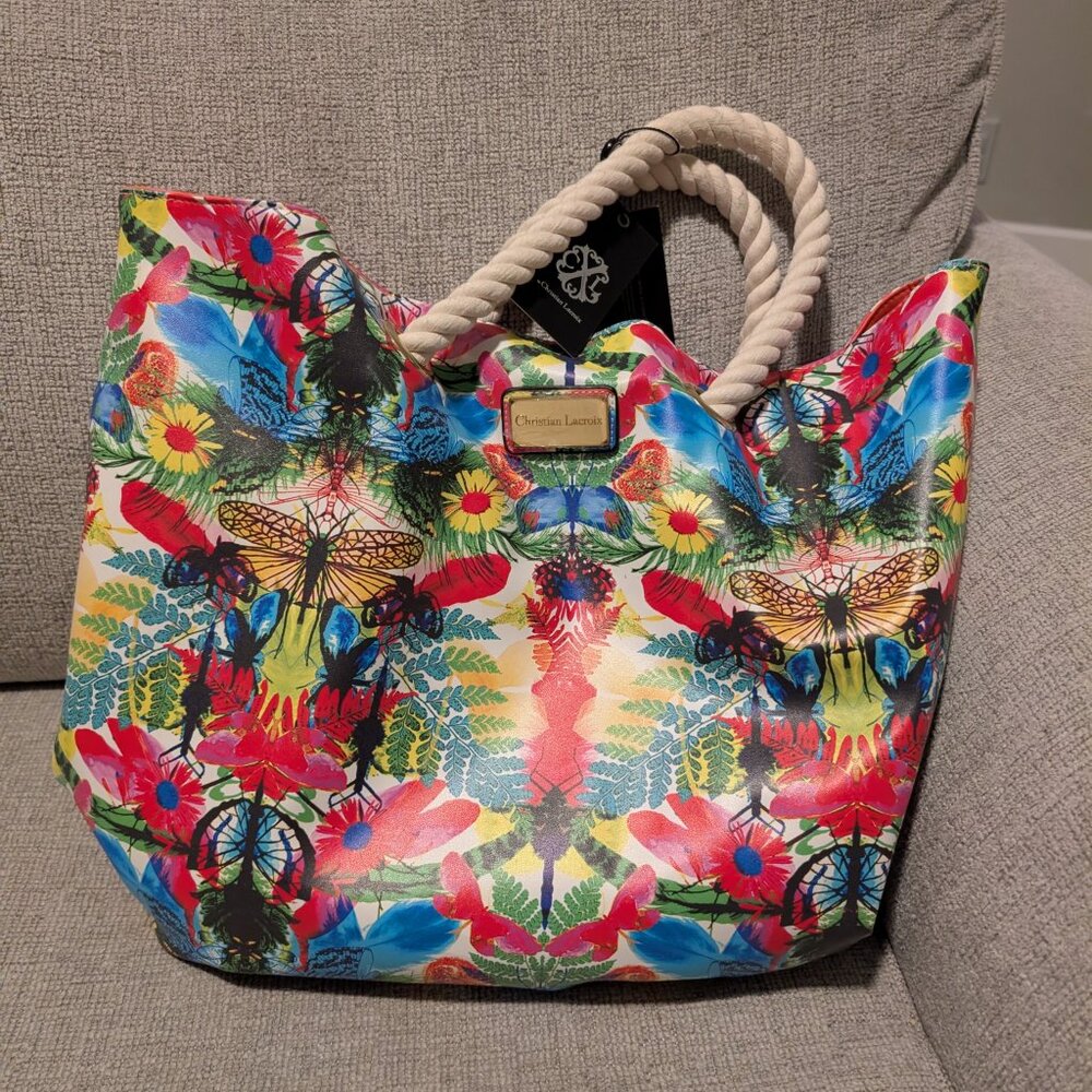 Vibrant Dragonfly Amaryllis Reversible Tote Bag by Christian Lacroix NWT - Picture 4 of 6